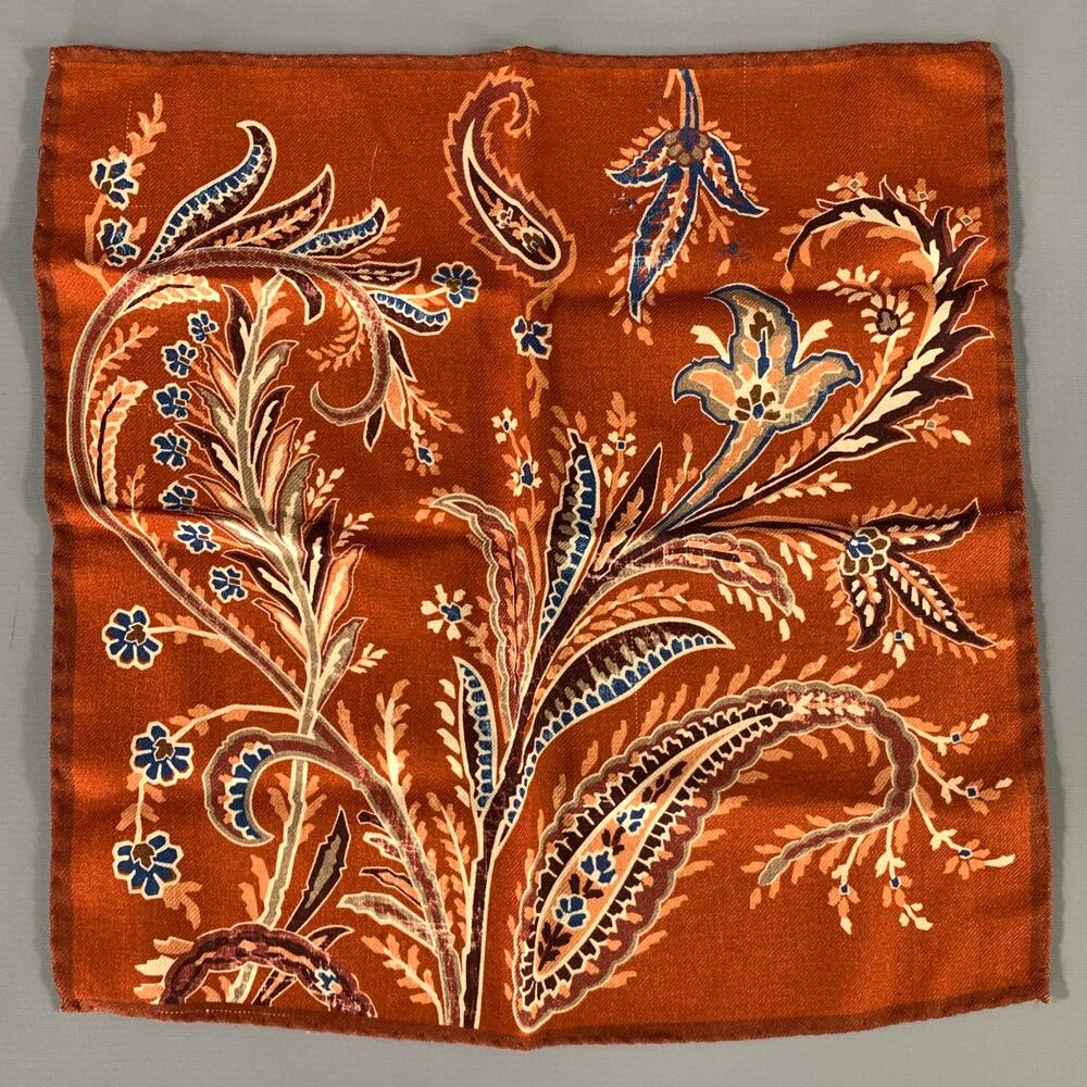 RODA Orange Blue Leaves Wool Silk Pocket Square